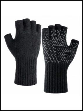 Alpaca Wool Blend Fingerless Gloves Double Layer Winter Warm Men